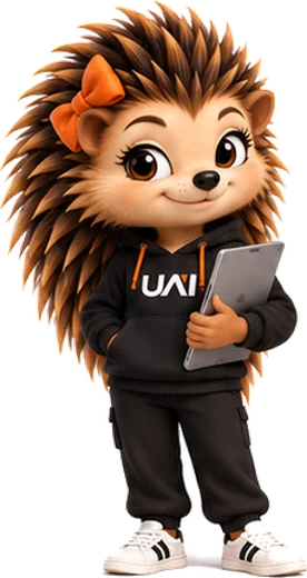 Mascote da UAI SYSTEM mostrando um tablet