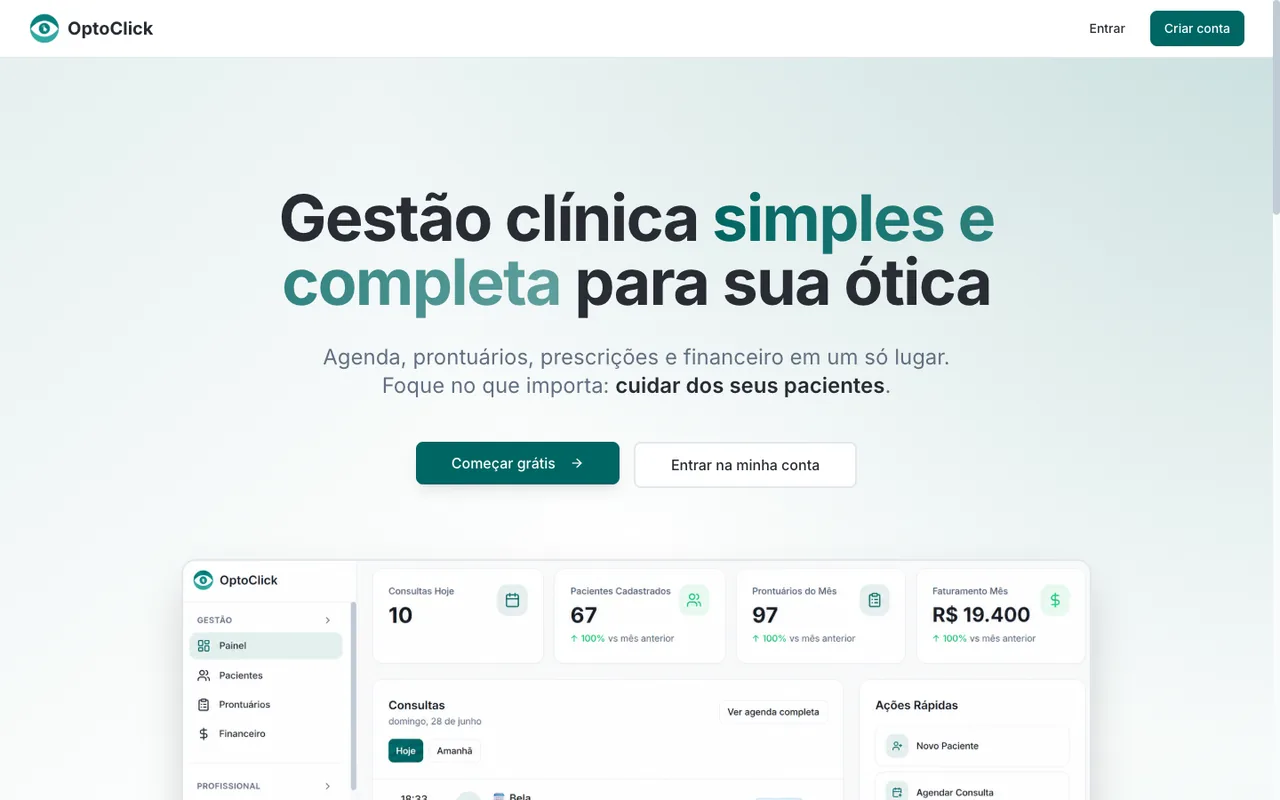 Página inicial do OptoClick